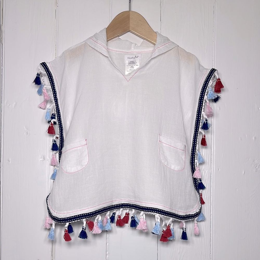 MUD PIE NWOT Hooded Multicolor Tassel Pancho Coverup